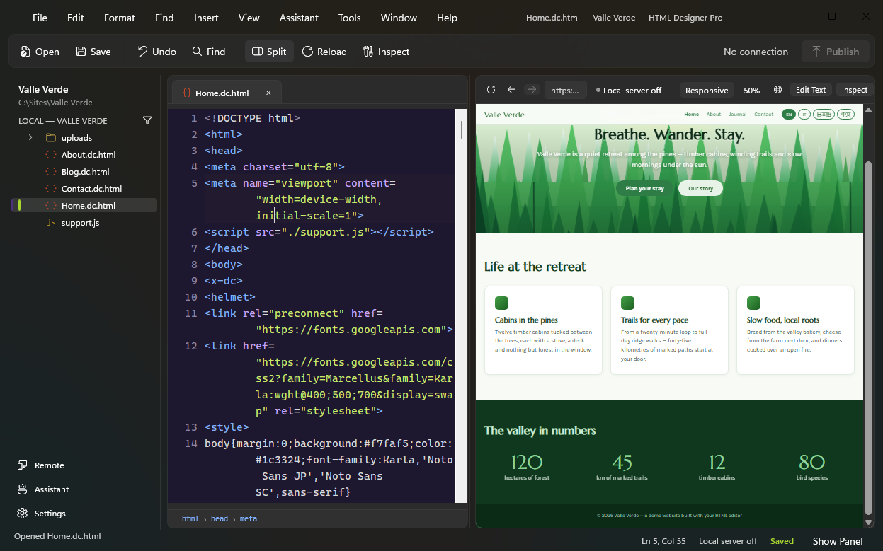 The same split view in the dark theme, following the Windows appearance