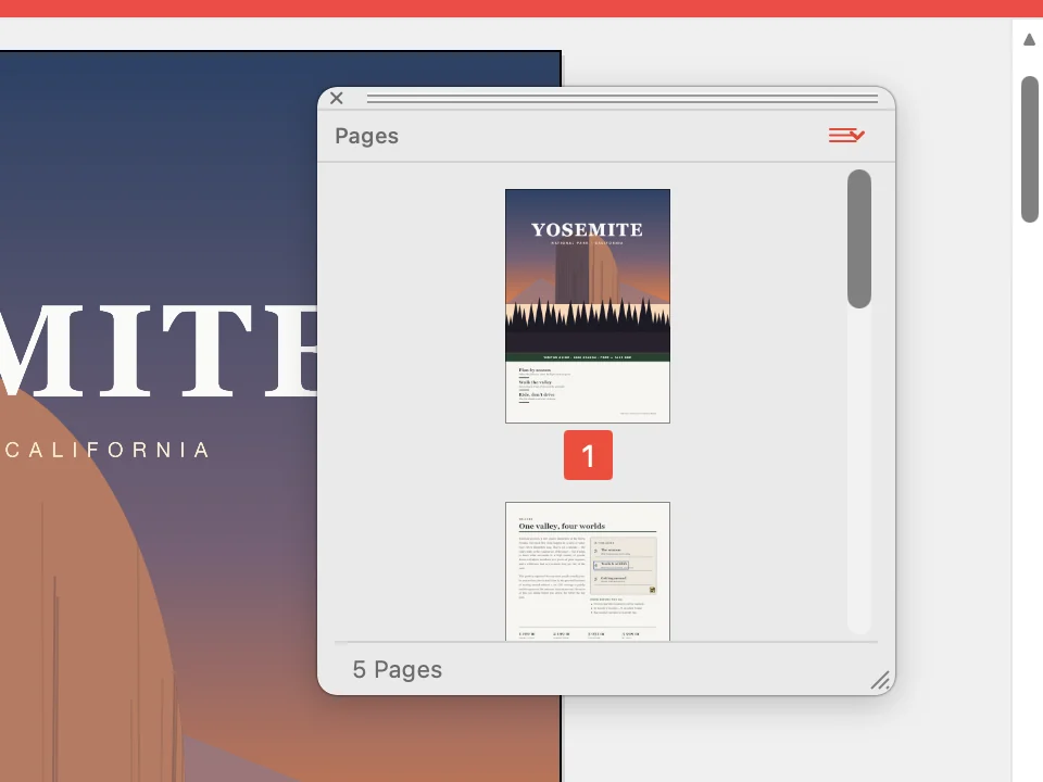 Pages palette in use over an illustration