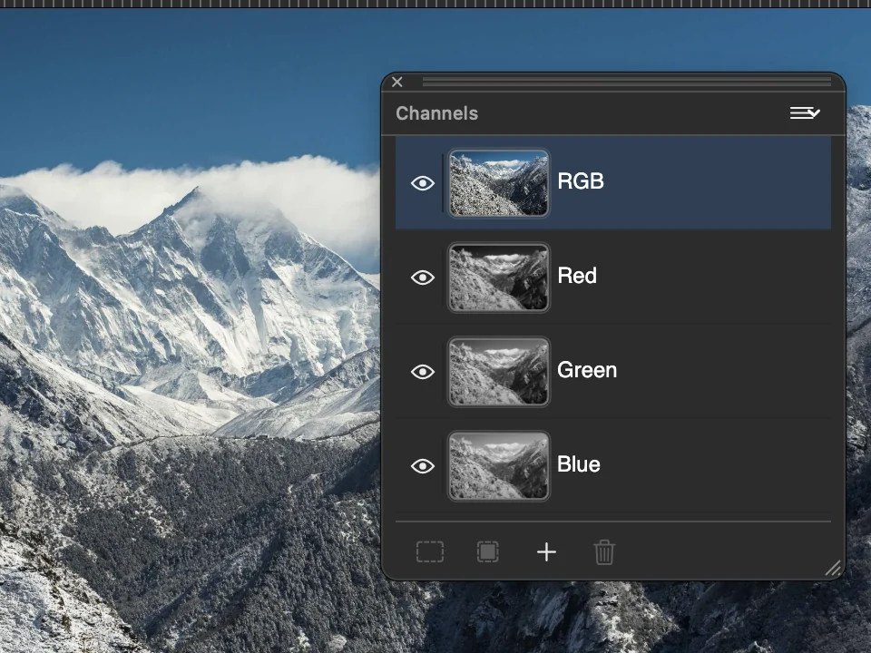 Channels palette in use over an illustration