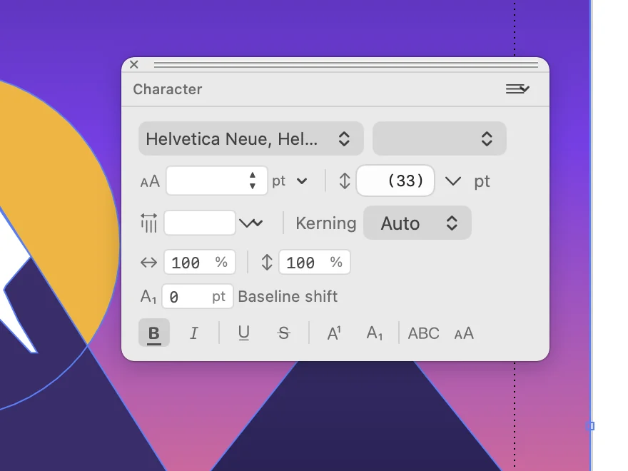 Character palette in use over an illustration