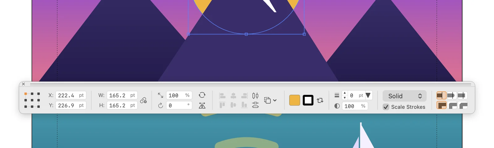 Control Palette palette in use over an illustration