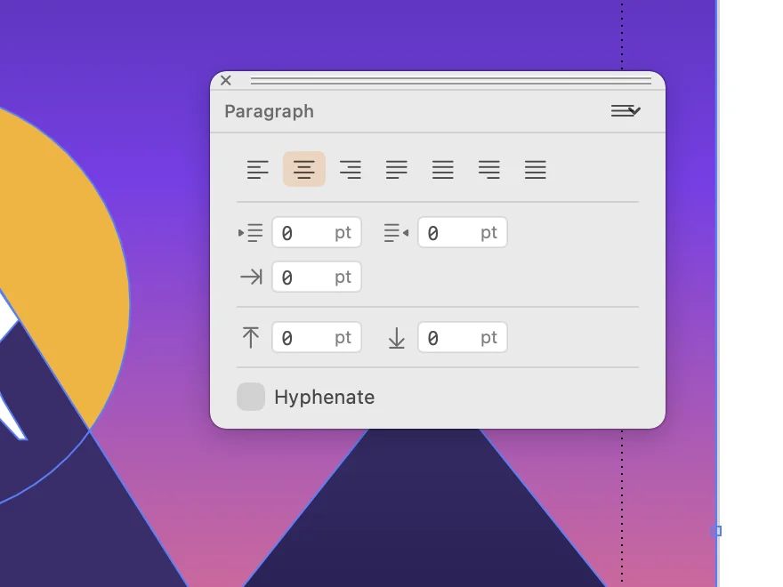 Paragraph palette in use over an illustration
