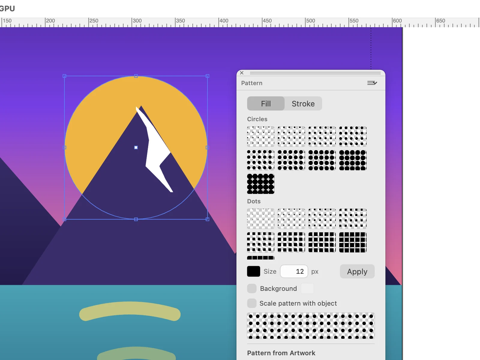 Pattern palette in use over an illustration