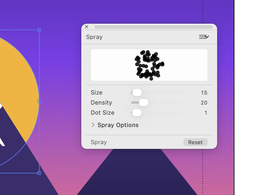 Spray palette in use over an illustration