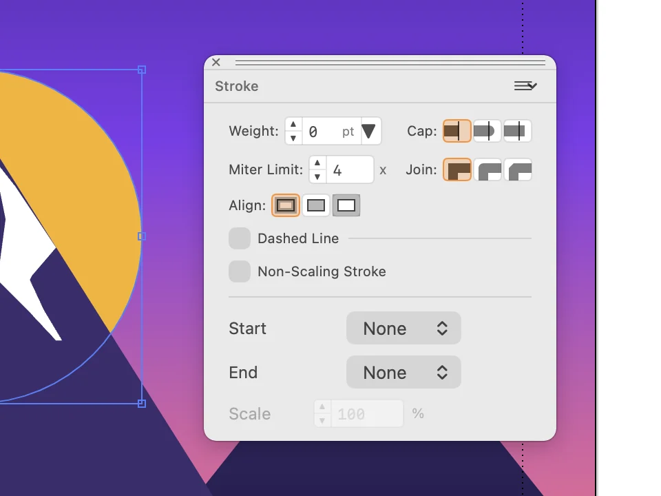 Stroke palette in use over an illustration