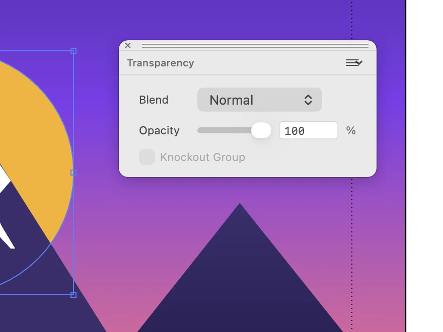 Transparency palette in use over an illustration