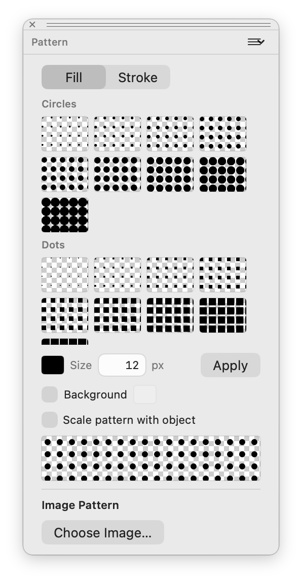 Pattern palette with dot and circle pattern fills