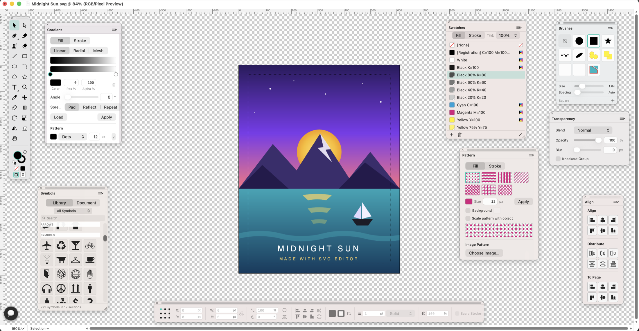 Midnight Sun poster designed in SVG Editor
